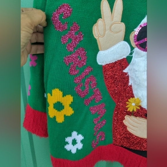 NEW Peace Love Christmas Ugly Christmas Sweater Size Large Hippie Santa Claus - Picture 4 of 6